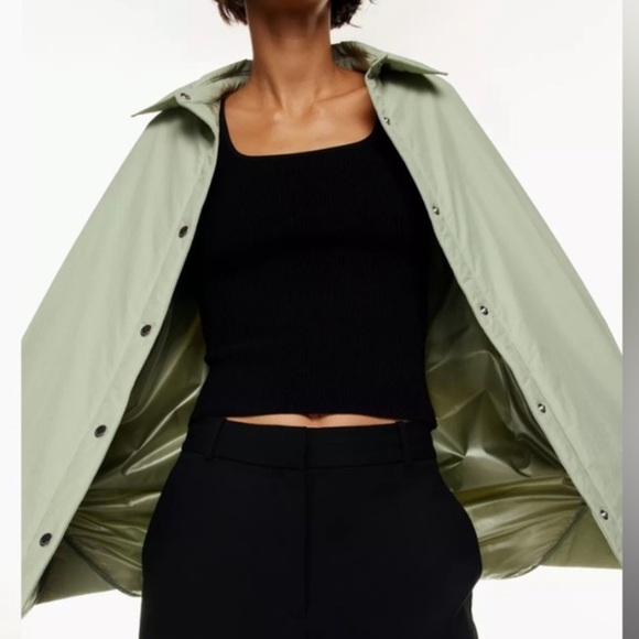 Babaton (via Aritzia) Merit Shirt Jacket Shacket Green Vegan Water Repellent L - Picture 4 of 14